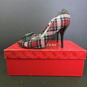 Guess Red and Black Plaid Heels